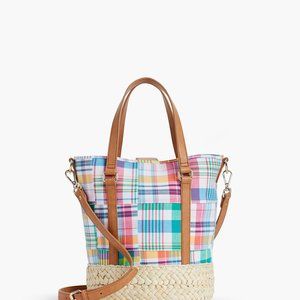 Talbot's Madras Plaid Straw Bottom Purse